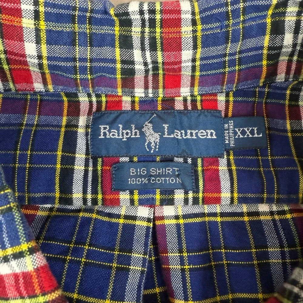 Ralph Lauren Big Shirt XXL Plaid Red Blue Cotton Long Sleeve Button Down USA Fit